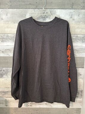 Carhartt Charcoal Long Sleeve Crewneck with Orange Sleeve Logo